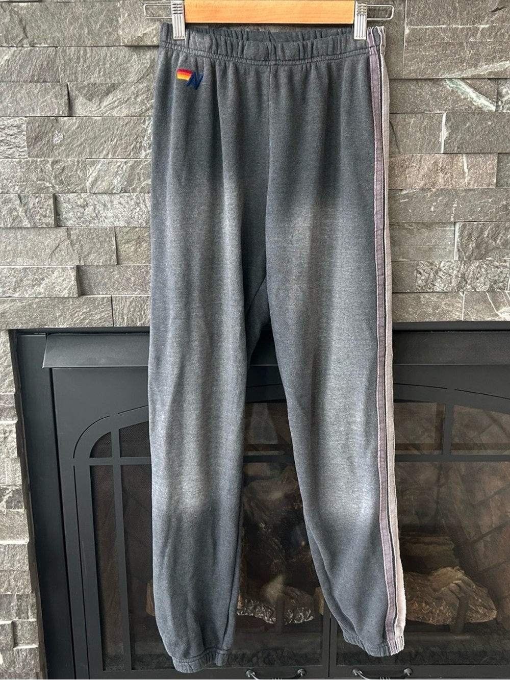 Aviator Nation 5 Stripe Joggers in Faded Smoke (Charcoal Grey) - Picture 2 of 7